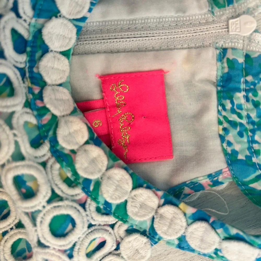 Lilly Pulitzer Andi Dress Girls Pop Up Peonies Floral Eyelet Shift Girls Size 10
